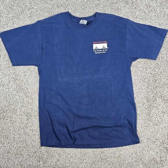 Vintage Cisco Systems Shirt Mens Large Blue Y2K 2004 Computer Network Nerd Geek